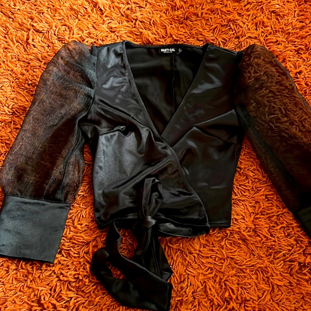 Gorgeous black satin wrap blouse